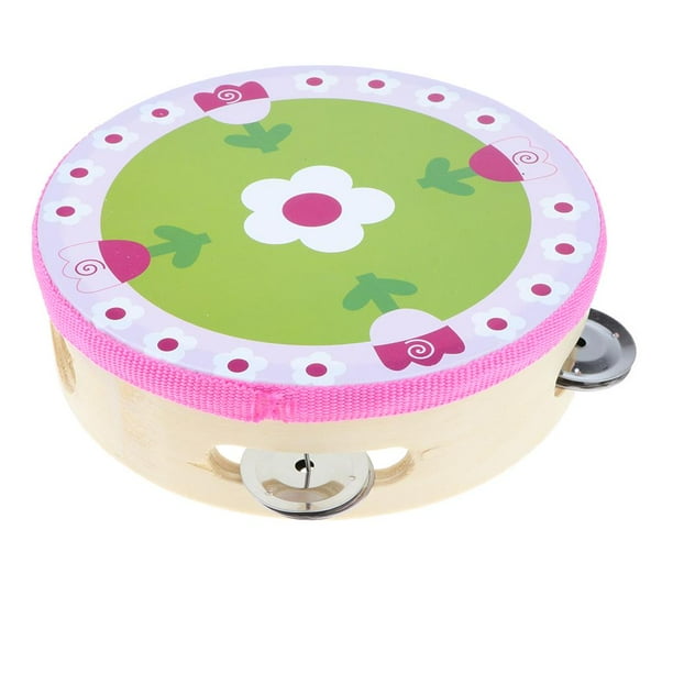 Zuzer – 2 Panderetas De Mano De 6 Pulgadas Con Sonajas – Madera Y Poliéster – Dibujos Animados – Instrumento Musical Para Niños