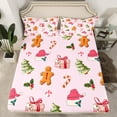 thumbnail image 2 of Castle Fairy Merry Christmas Girl 3pcs Twin Sheet Sets,Gingerbread Man Twin Fitted Sheet,Candy Canes Breathable Flat Sheet,Lightweight Room Decor, 2 of 7