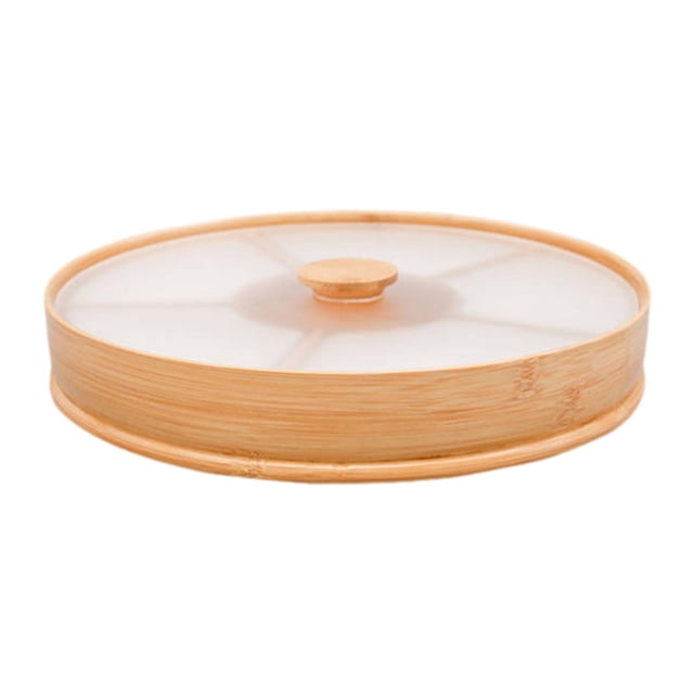 Plato de almacenamiento de nueces de bambú, soporte de almacenamiento de platos de frutas secas dividido con 6 rejillas de comedor, caja de