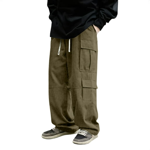 Men’s Loose Fit Cargo Pants with Drawstring Waist, Multi-Pocket Casual Wide Leg Trousers for Everyday Wear
