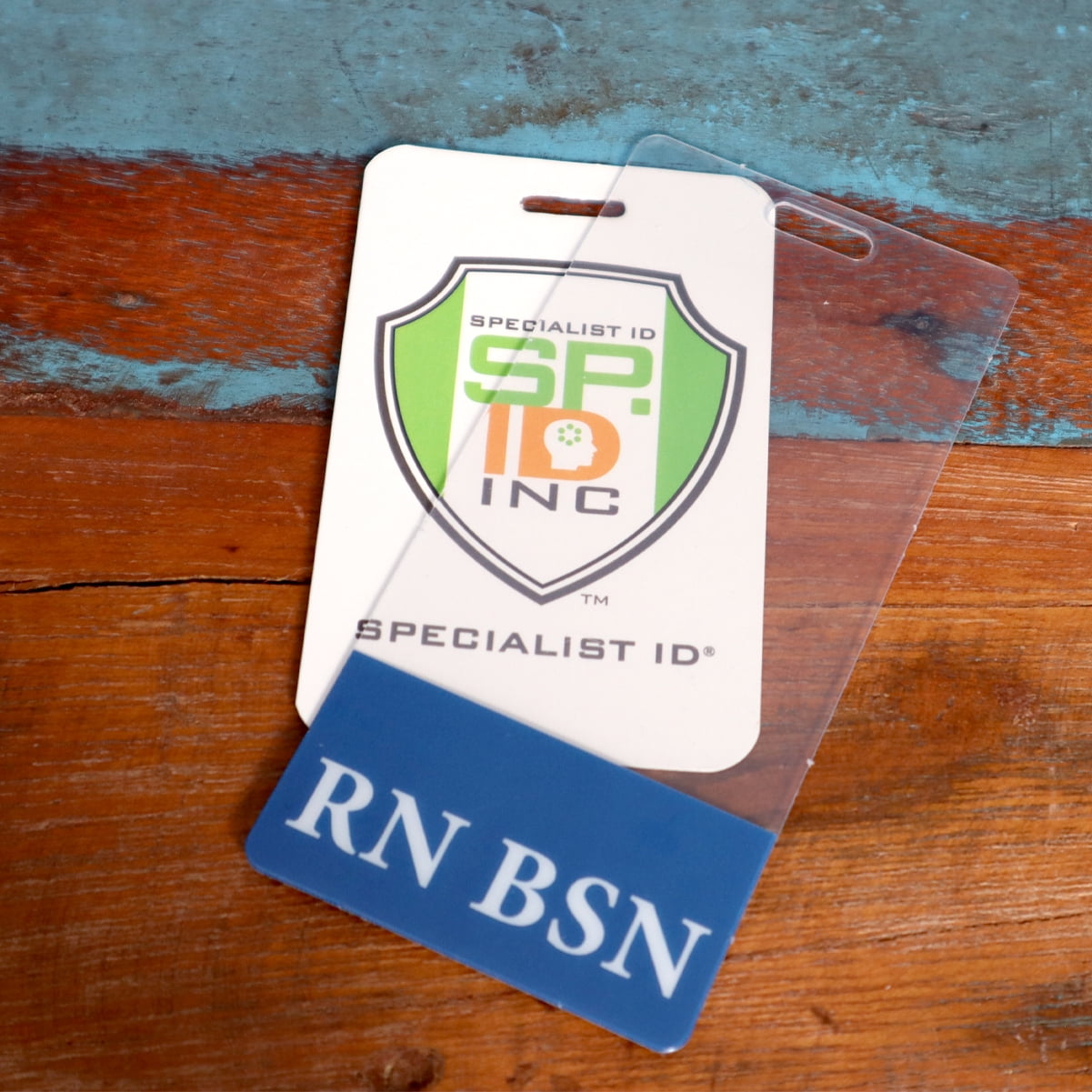 5 Pack - Clear RN BSN Badge Buddy Vertical - Hospital & Nurse ID Backer Cards - Transparent Title/Role Identifier - Wear Behind Medical Name Badge on I’D Reel or Lanyard by Specialist ID (Blue)