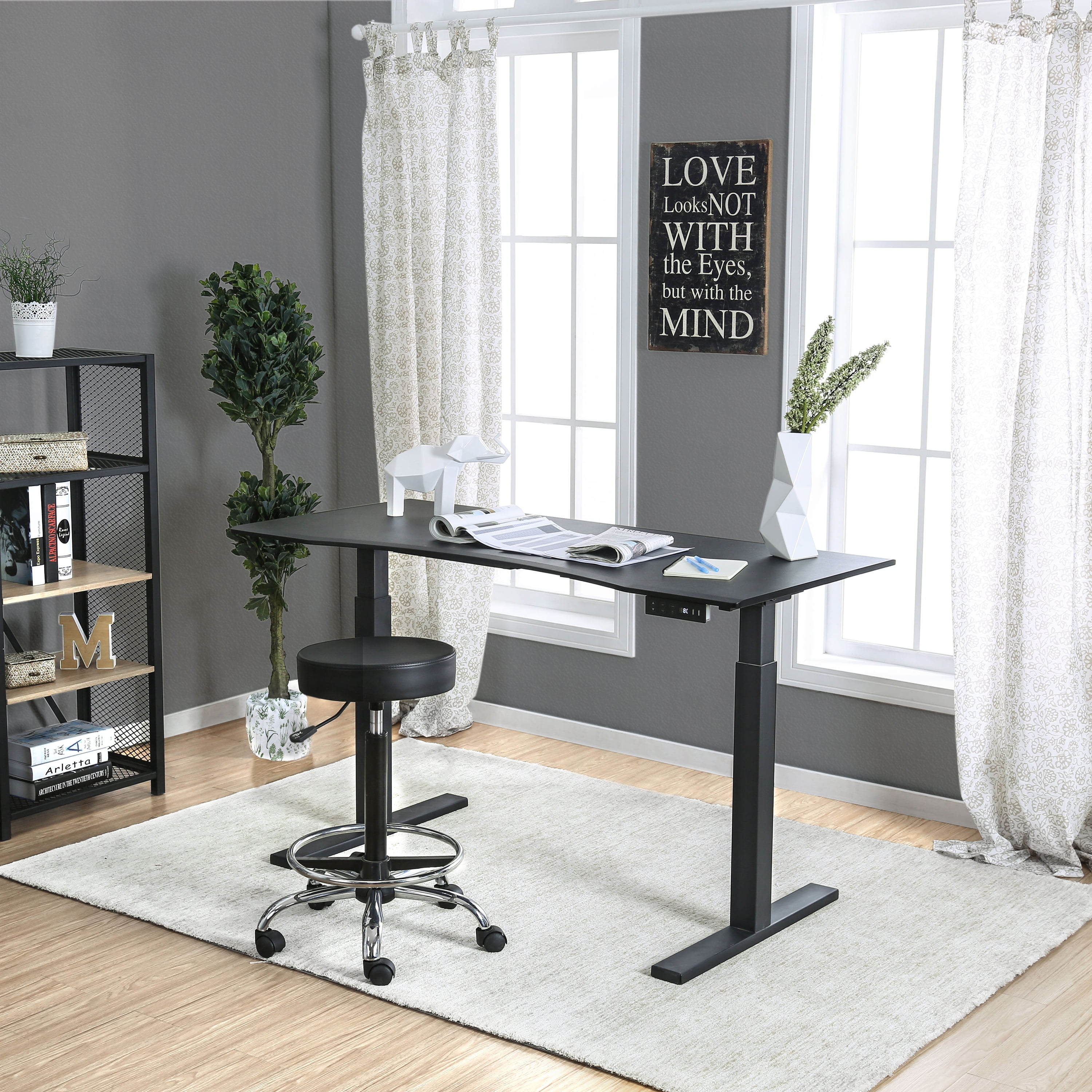 Furniture of America Peter Contemporary Adjustable Height Desk, Large, Black