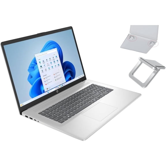 HP 17.3" Full HD Laptop | Intel Core i7 1355U | Intel Iris Xe Graphics | Copilot | Natural Silver | 16GB RAM | 1024GB SSD | Windows 11 Home | Bundle with Laptop Stand
