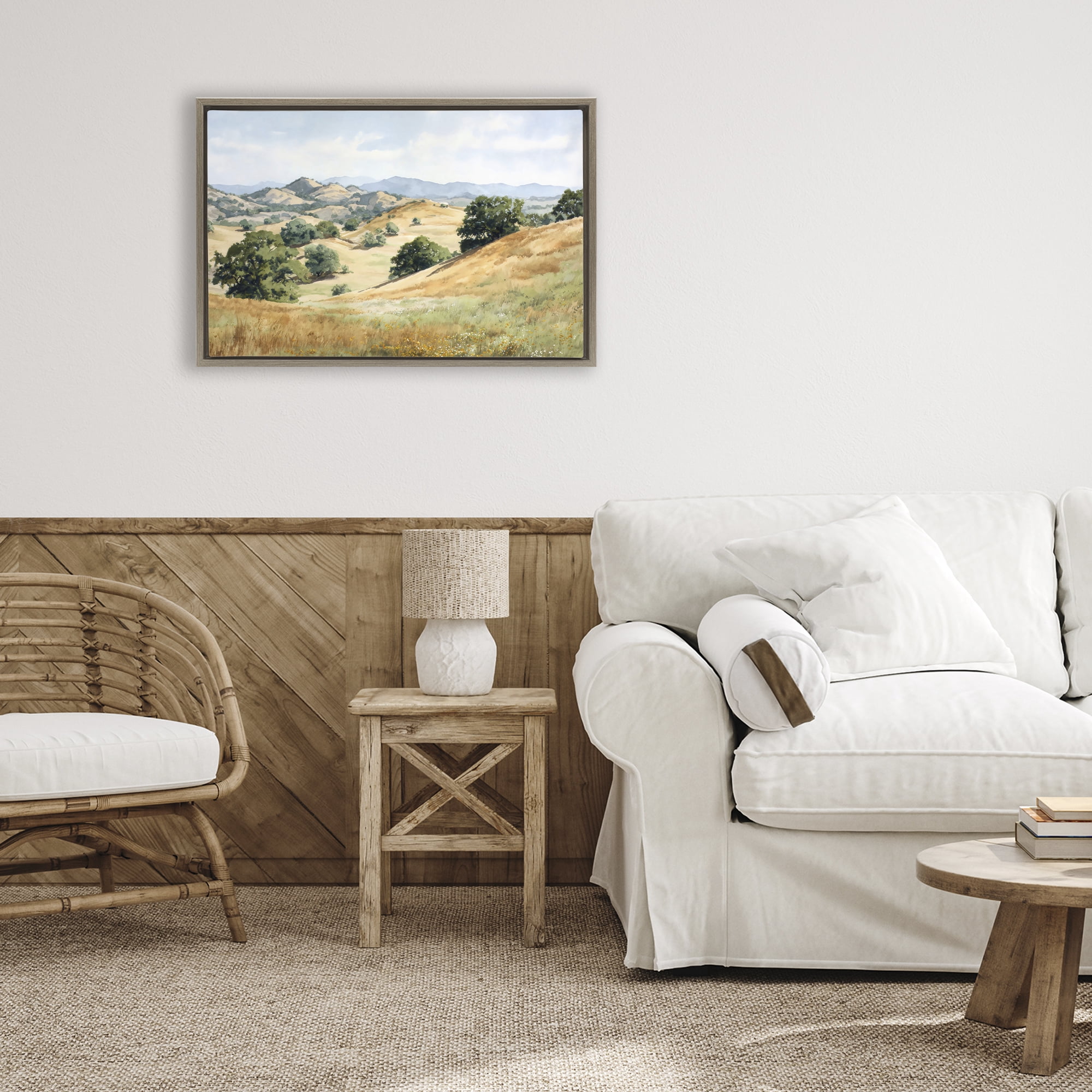 Stupell Industries Idyllic Mountains and Trees Brown Framed Floater Canvas Wall Art, design by Petal Prints Design