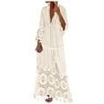 thumbnail image 1 of GPOECD par-Dessus de Maillot de Bain Femme Mode Uni Dentelle Patchwork Franges Manches Longues Plage Vacances Robe Maxi pour Maillots de Bain Femmes 02_Beige,TG, 1 of 4