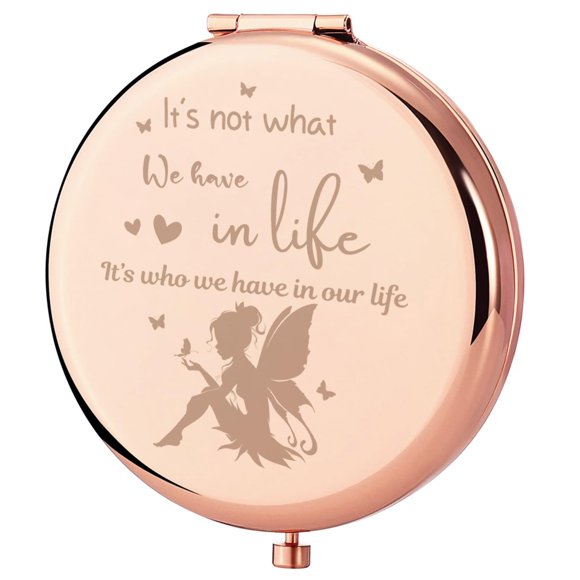 Regalos de hadas para mujeres Espejo compacto Pixie de cuento de hadas Regalo de abanico de hadas para mujeres Espejo compacto Pixie de oro rosa Regalos para cumpleaños No es lo que tenemos en la vida