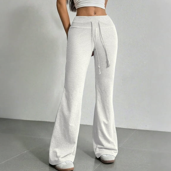 Flare Leggings for Women Drawstring High Waisted Flared Yoga Pants Soft Lounge Wide Leg Sweatpants Y2k Bell Bottoms,Light Gray M