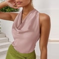 thumbnail image 7 of XFLWAM Women's Silky Satin Tank Top Cowl Neck Sleeveless Draped Blouse Halter Wrap Tie Back Backless Summer Camisole, 7 of 7