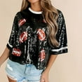 thumbnail image 2 of Sequin Tops for Women Party Night Fashion Crew Neck Graphic Print Casual Loose Short Sleeve T Shirts Y2K Blouses (Black,S), 2 of 5