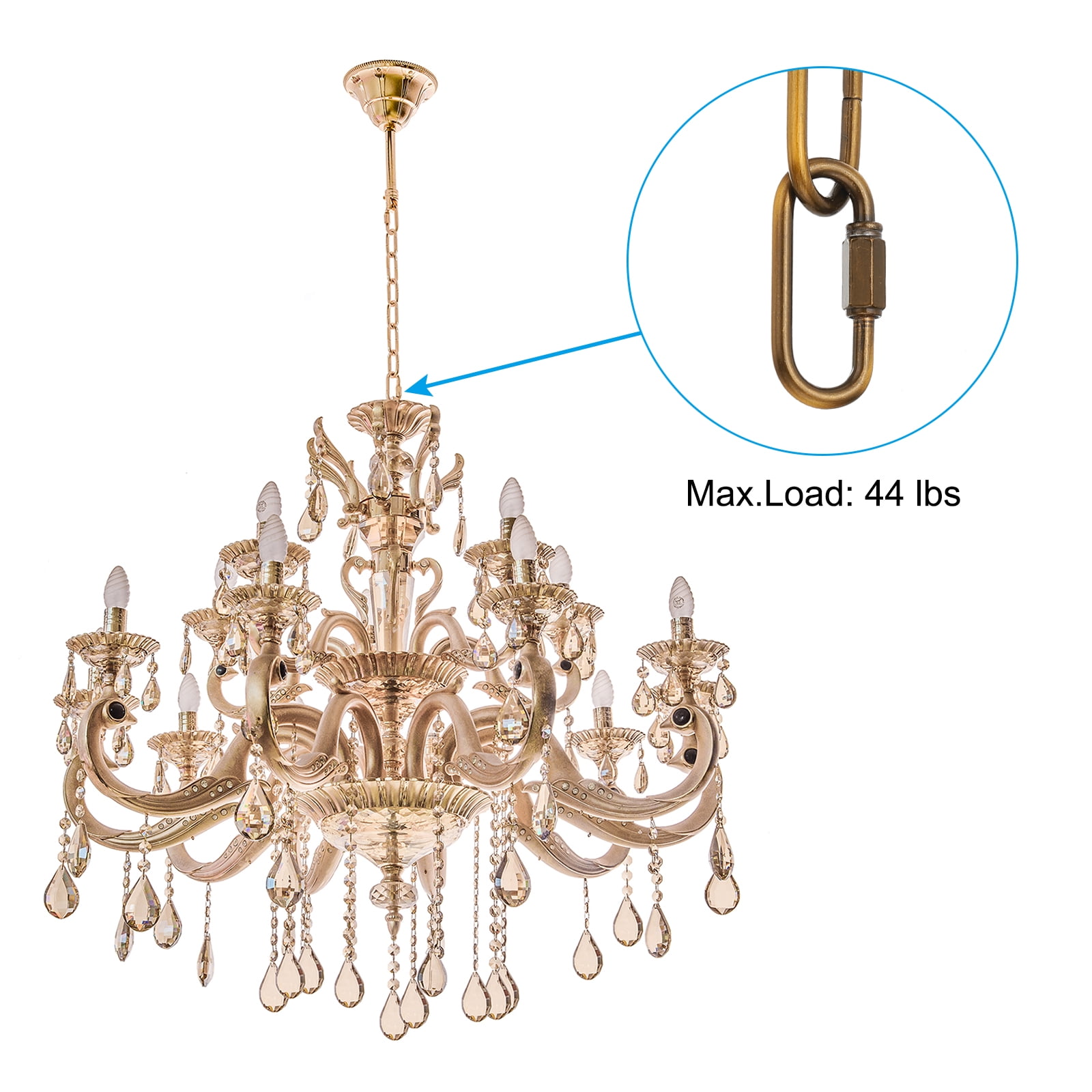 Uxcell 6ft Lighting Hanging Chain, 2Pcs Looping Chain with Connectors for Pendant Chandelier Light Fixture Gold Bronze