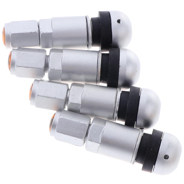 4 piezas de vástago de neumático de rueda sin cámara de coche de metal de alta presión trasero Luz de la luna de plata + negro