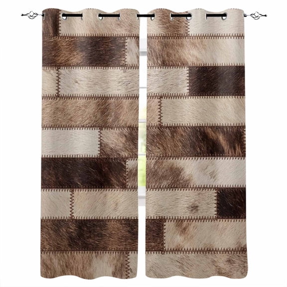 Bricks Patchwork Blackout Curtains 63 Inch Length Western Ethnic Abstract Brown Beige Tan Fur Style Thermal Insulated Window Curtain Window Drapes 2 Panels for Bedroom Living Room 52"Wx63"L
