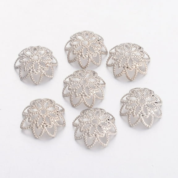 Platinum Brass Filigree Flower Bead Caps Fancy Bead Caps Lead Free Nickel Free 10mm wide 4mm long hole: 1mm