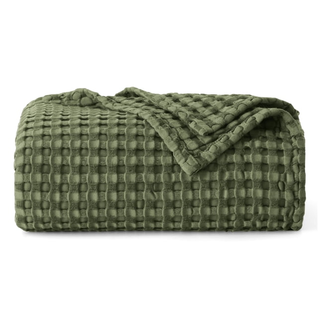 Manta Bedsure Cooling Waffle de algodón, tamaño Twin XL, verde, 168 x 229 cm