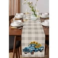 thumbnail image 2 of Blue Truck Yellow Sunflower Burlap Cotton Table Runner 13x108 Inches Long, Summer Botanical Grey Plaid Farmhouse Table Runners, Outdoor Dining Tablecloths Decor for Baby Shower/Party/Wedding, 2 of 6