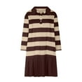thumbnail image 6 of Blczomt Brown Womens Y2K Dress Long Sleeve Striped Mini Loose A Line Pleated V Neck Casual Dress, 6 of 9