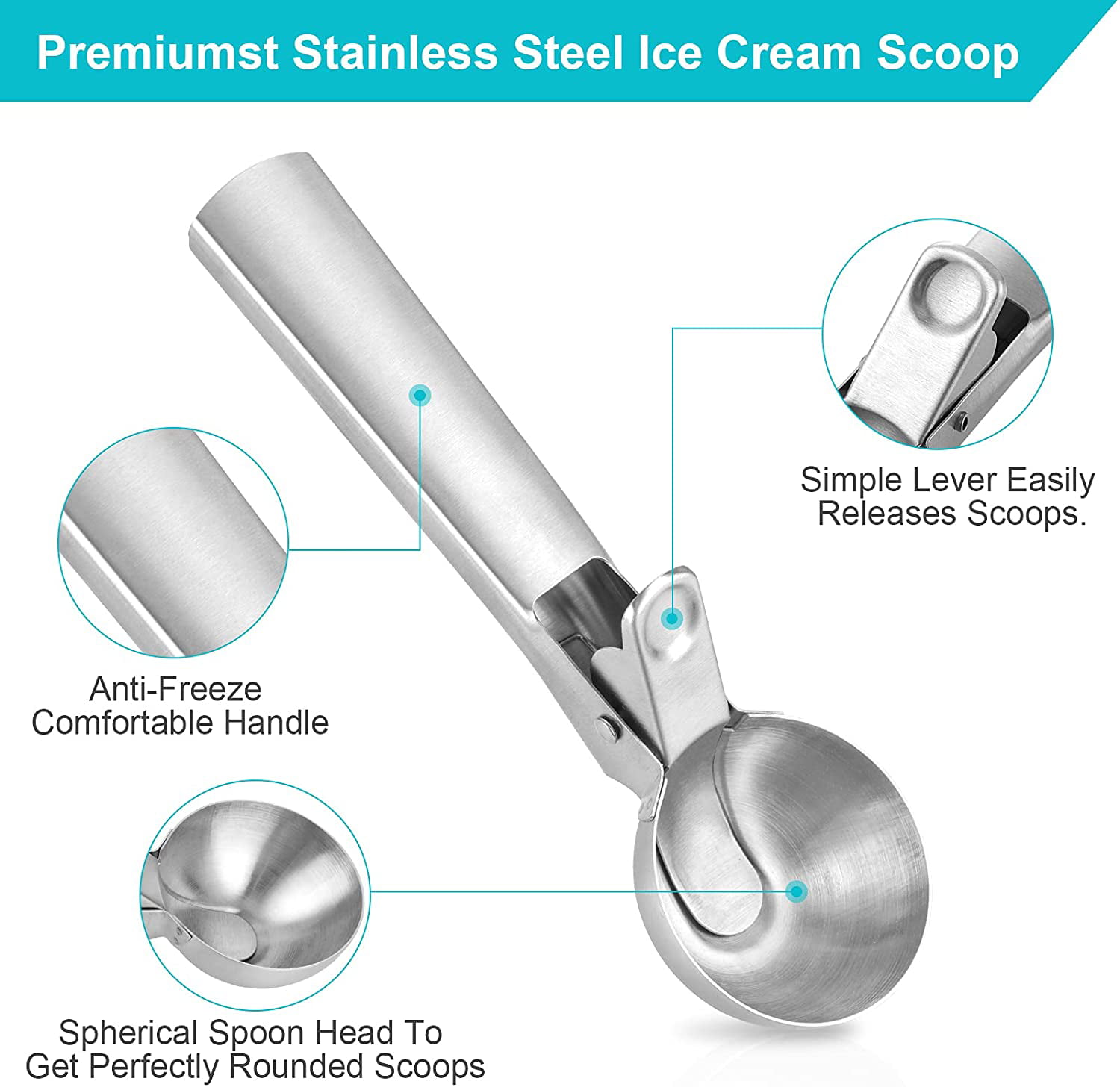 Premium Ice Cream Scoop Stainless Steel Ice Cream Scooper With Easy  Trigger, Cookie Spoon With Comfortable And Anti-freeze Handle, Perfect For  F