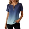 thumbnail image 3 of Uootdi Womens Tops Quarter Zip V Neck Slim Fit Short Sleeve Stretchy Lightweight Blouses Basic Tees Evening Chic Outfit Gift, 3 of 6