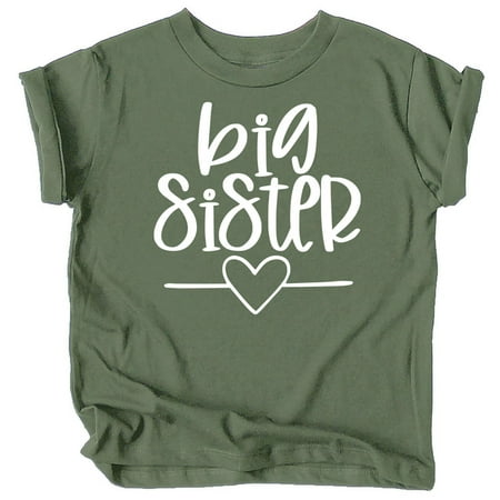 

Olive Loves Apple Big Sister Heart Sibling Reveal T-Shirt for Baby and Toddler Girls Sibling Outfits Military Green Shirt 12 Months