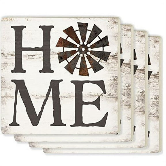 Home Windmill Whitewash Look 4 x 4 Absorbent Ceramic Coasters Set of 4