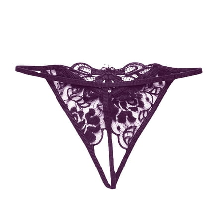 

NECHOLOGY Bikini Panties Pack Seamless WomenPanties Rose Embroidered Panties Transparent Ladies Underwear plus Size Underpants Purple One Size