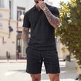 thumbnail image 5 of PIWHJQK 2 Piece Set Men Short Sleeve Shorts Workout Set Men's Solid Short Sleeve Elastic Waist Shorts 2 Piece Set Men Outfit Sets, 5 of 8