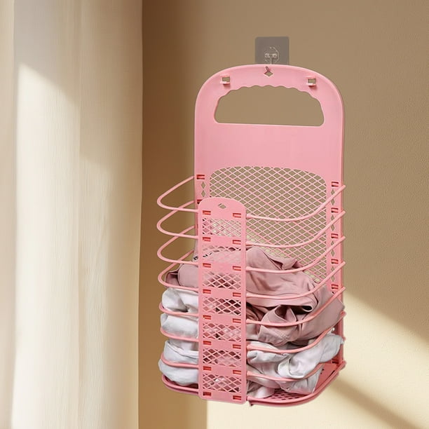 Cesto de ropa sucia plegable de pared | Organizador para colgar ropa sucia | Cesto transpirable para baño, dormitorio y armario | Diseño plegable de plástico blanco y azul