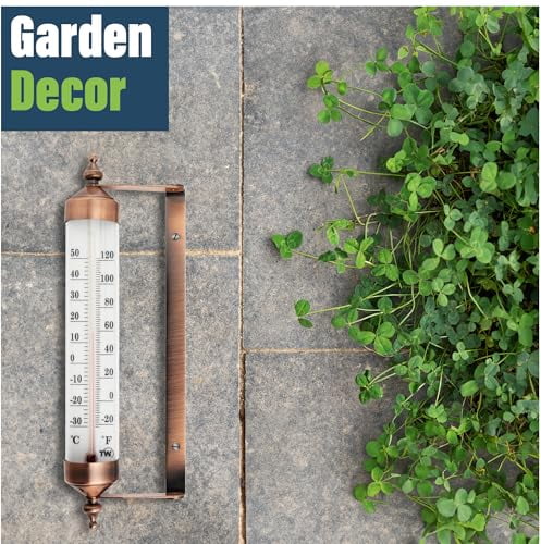 Outside Thermometer with Bronze Effect Design - Stylish 9.5 Inch Decorative Outdoor Thermometer Waterproof Suitable for Outside Wall Garden Greenhouse  Garage$$Garden &