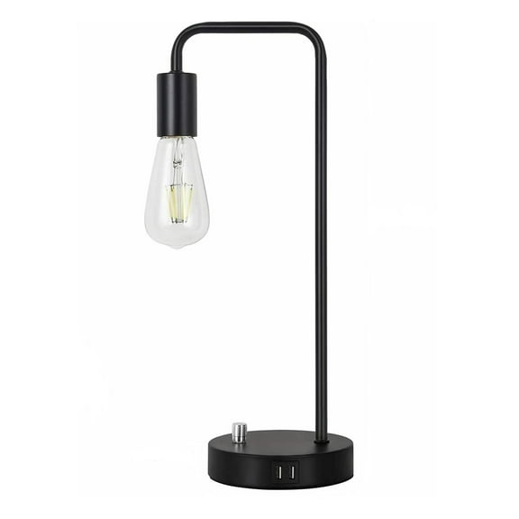 Industrial Bedside Table Lamp with 2 USB Charging Ports, Black