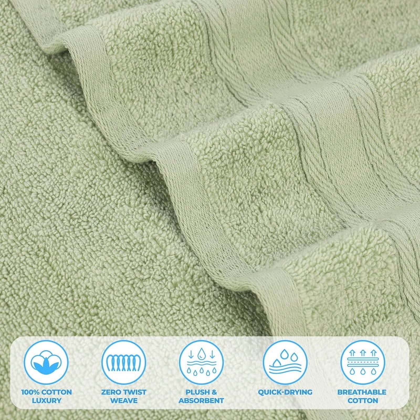 Superior Belmont 8 Piece Zero Twist Towel Set, Ultra Soft Cotton Towels, Green