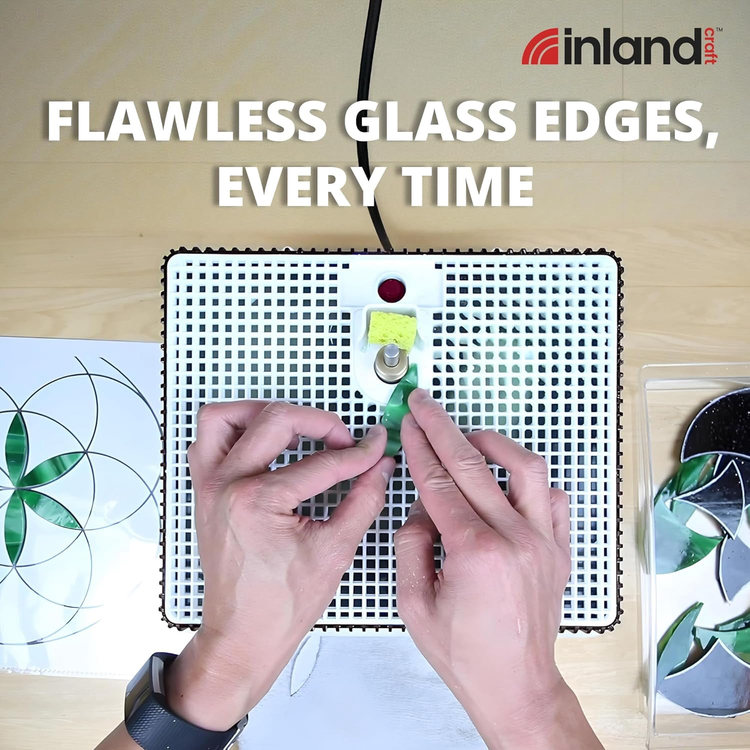 Inland Craft Wiz Glass Grinder | Stained Glass Grinding Shaping Machine | Includes TWO Diamond Grinding Bits