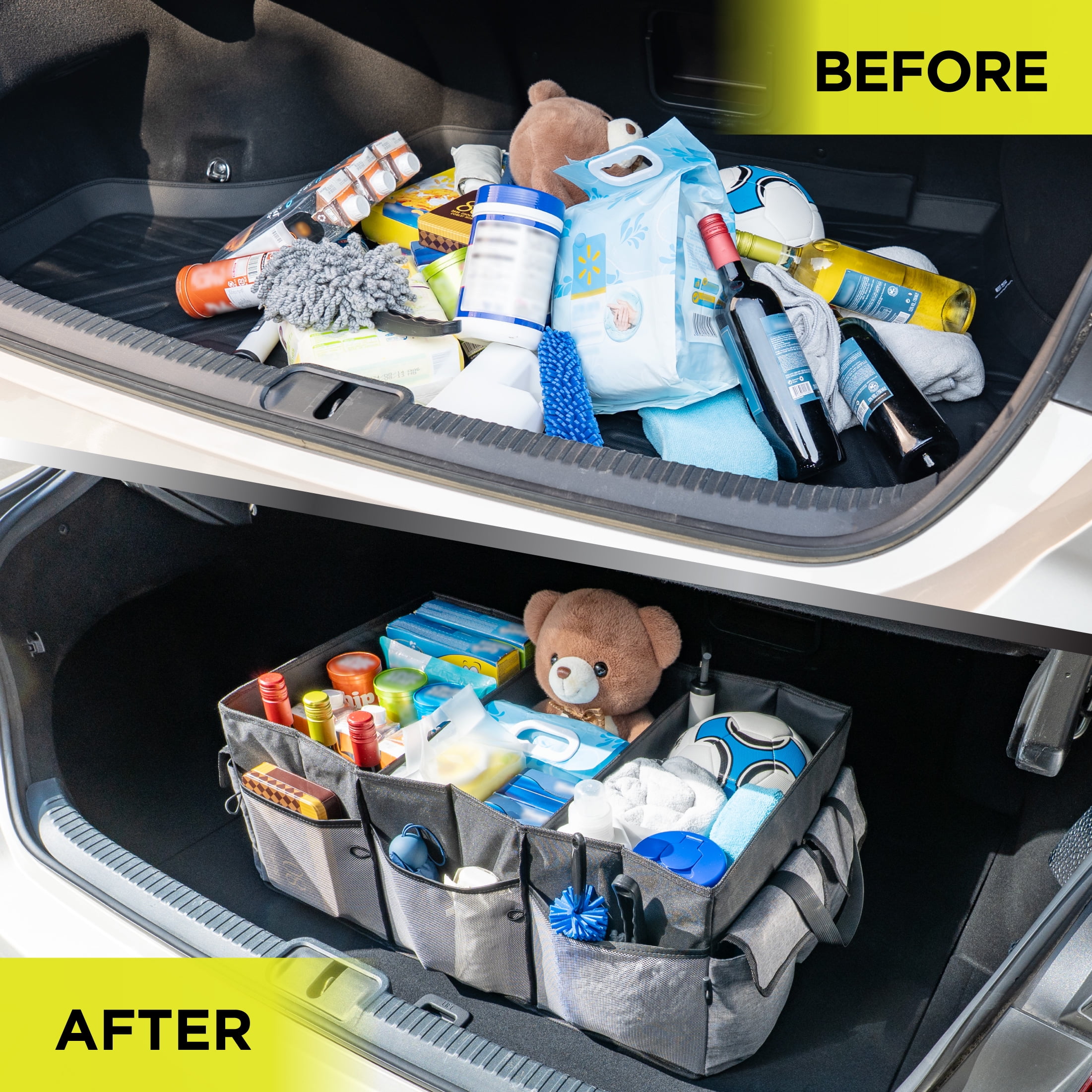 Auto Drive Super Jumbo Trunk Collapsed Organizer for Car ,3 Compartments 26.77x16.33x11.22"