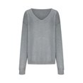 thumbnail image 4 of Lovskoo 2024 Sweaters for Women Off Shoulder Knitted Trendy Sweater Large Long Sleeve Comfortable V-Neck Loose Pullover Top Gray, 4 of 6