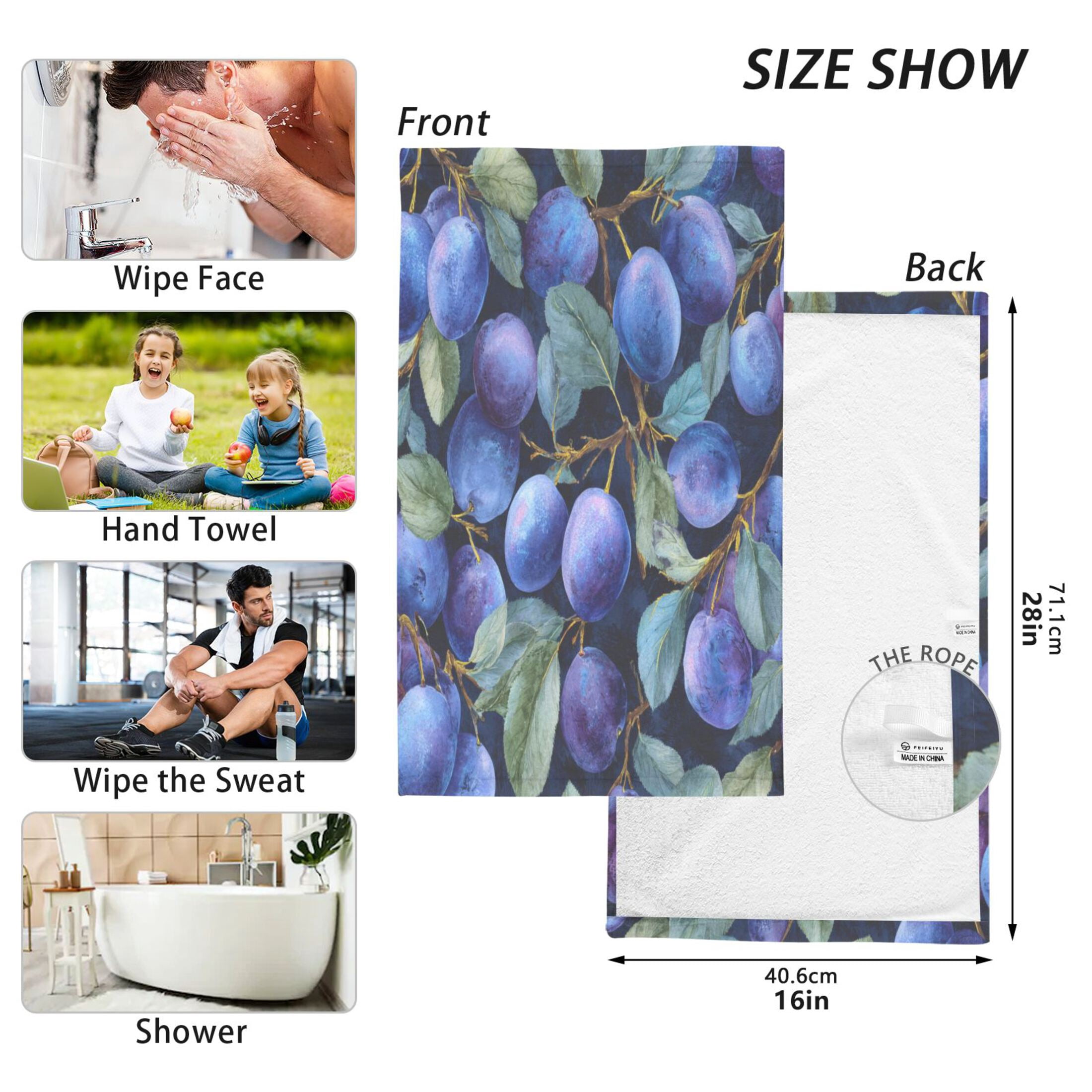 2 Pieces of Cotton Towel Face Towel Set Hand Towel Bath Towel Cotton Bath Towel Sets Deep Blue Plum