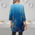 thumbnail image 4 of WTOBBY Women's Fashion Casual Retro Floral Print V-Neck Mid-Length Tunic Tops with Pockets, 3/4 Sleeve Blouses, Versatile and Stylish Shirt,Sky Blue XL, 4 of 5