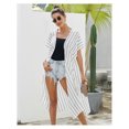 thumbnail image 4 of Women Striped Roll-up Sleeve Open Front Cardigan Kimono Outerwear, 4 of 4