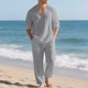thumbnail image 1 of Blusas y camisas de manga larga con cuello en V para hombre, jersey informal con capucha, pantalones deportivos lisos de manga larga, chándal de dos piezas con cintura elástica, blusa y pantalón de po, 1 of 7