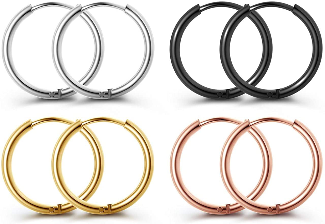 8 Pairs Stainless Steel Hoop Earrings Set Small Cartilage Earring Set For Women And Men Silver Gold Hypoallergenic Hoop Earrings,10MM-16MM 