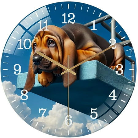 Decorative Clocks: Bloodhound on Diving Board Glass Wall Clock ,Pet Portrait Wall Clock ,Dog Lover Wall Clock for Homes, Bars, Offices, Man Caves, Garages, And Living Rooms. Style 12×12inch(30×30cm