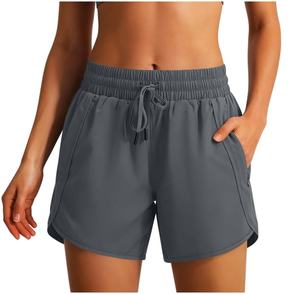ZVNAΖH Women's Petite Running Shorts, Lightweight Quick Dry Athletic Workout Shorts with Zipper Pockets & Drawstring Waist for Summer, S-2XL