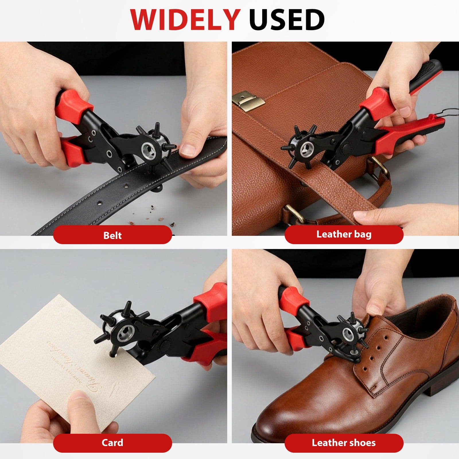Leather Hole Punch Set Punch Pliers with PVC Handle and Effort Saving Design Ideal for Belt Plastic Rubber Canvas DIY Leather Work,Red