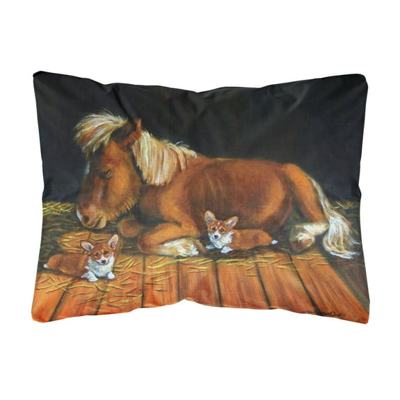 Carolines Treasures 7323PW1216 Corgi Snuggles the pony Canvas Fabric Decorative Pillow, 12H x16W, multicolor