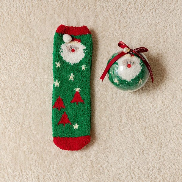 Calcetines de terciopelo coral con forma de bola navideña de Tide, caja de regalo, regalo de Navidad, calcetines para dormir gruesos con dibujos animados