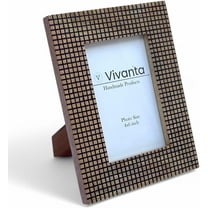 Vivanta 4x6 Mango Wood Photo Frame – Rustic Grid Design Picture Frame with Real Glass for Tabletop Display, Boho Farmhouse Home Décor