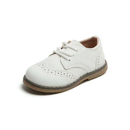 

SIMANLAN Kids Dress Shoes Comfort Oxfords Lace Up Brogues Unisex-Child Non-Slip Flats Boys Girls Wingtip White 5C