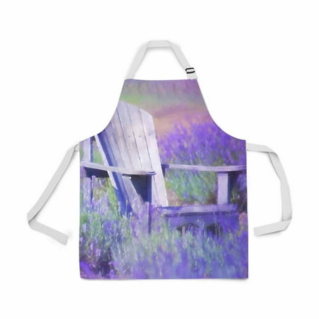 

ASHLEIGH Adirondack Old Purple Chair Lavender Flowers Field Adjustable Bib Apron for Women Men Girls Chef with Pockets Novelty Kitchen Apron for Cooking Baking Gardening Pet Grooming Cleaning