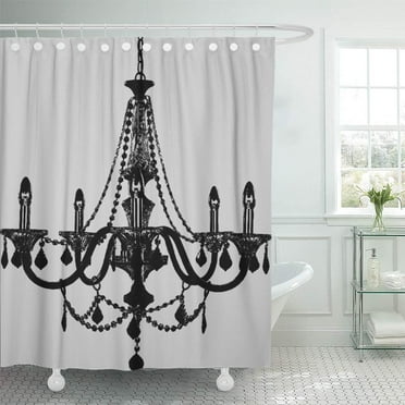 CYNLON Vintage Black Chandelier Chic Elegant Grey Bathroom Decor Bath Shower Curtain 60x72 inch