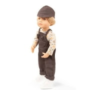 Gotz: Little Kidz: Max - 14 Standing Poseable Boy Doll, Brown Denim Overalls & Cap, White Sneakers, Blonde Hair, Hard Body, Collectible Toy, Kids 3+
