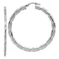 925 Sterling Silver Rhodium Plated Polished and Textured Twisted Hoop Earrings 48.2x46.5mm Wide 2mm Thick Hoop Earring f