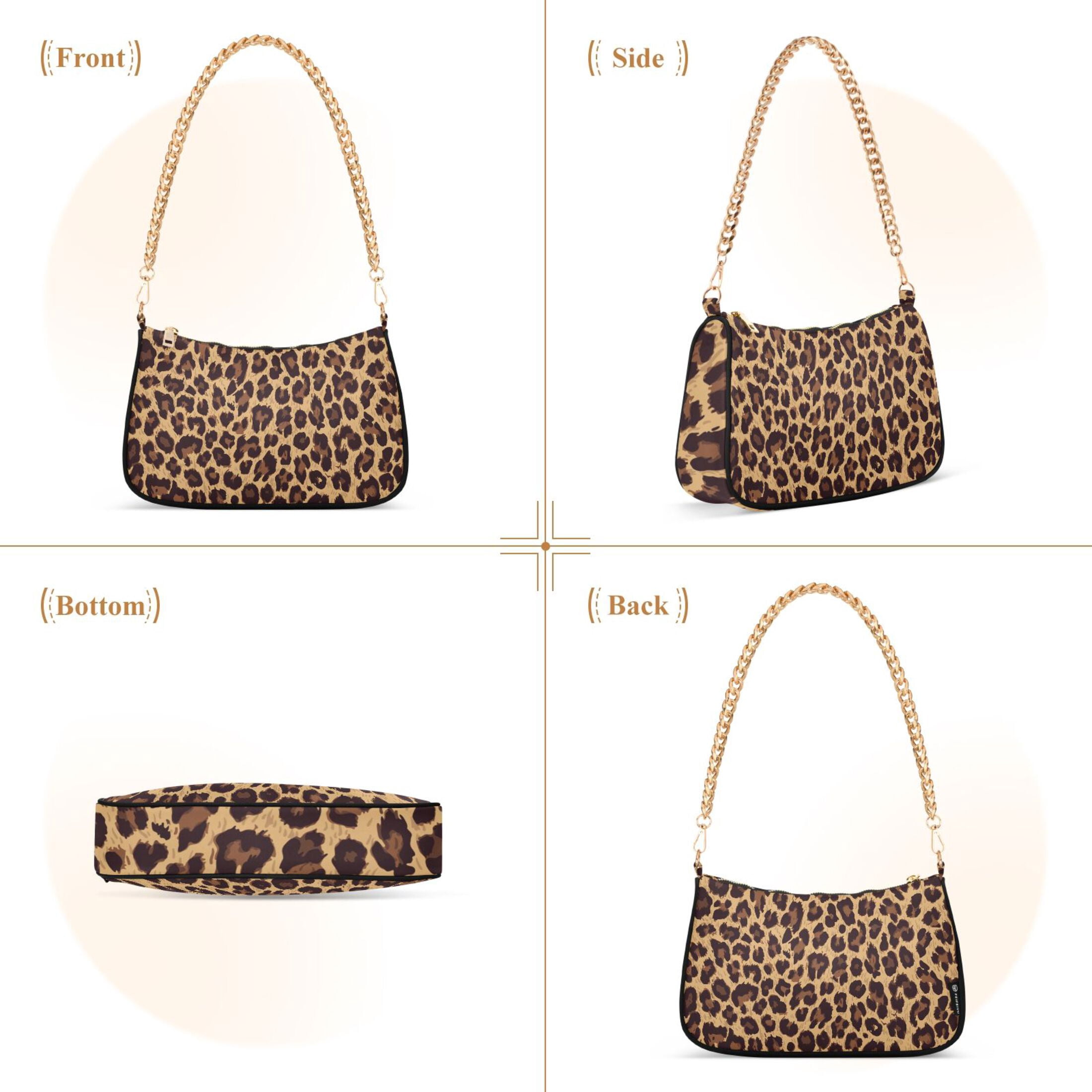 Brown Leopard Print Cheetah Womens Chain Shoulder Bag Tote Handbag Clutch Hobo Purse with Zipper for Travel Casual